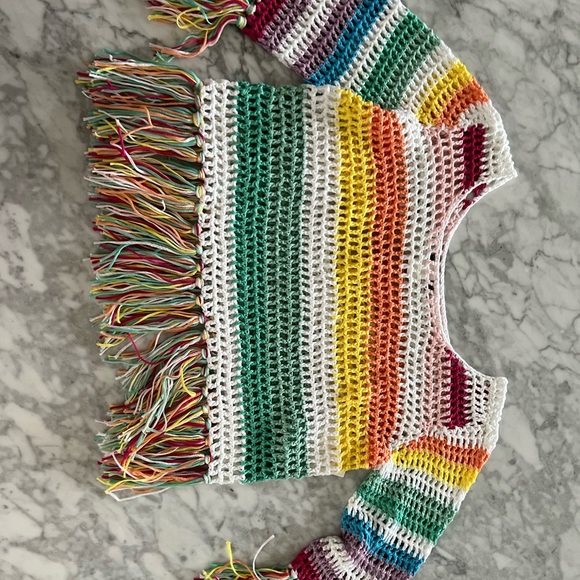 Miss Sparkling - COLORFUL SUMMER CROCHET TASSEL TRIM TOP xl nwt - Picture 4 of 9